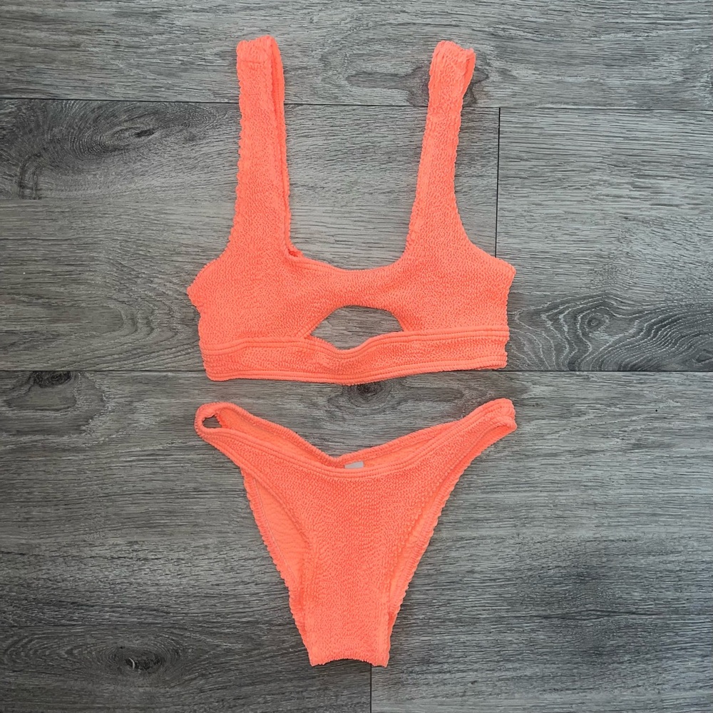Bound by Bond-eye Set Sasha Swim Top and Scene Bikini Bottom Orange Ribbed